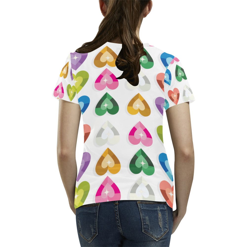 Colorful hearts pattern All Over Print T-Shirt for Women (USA Size) (Model T40)