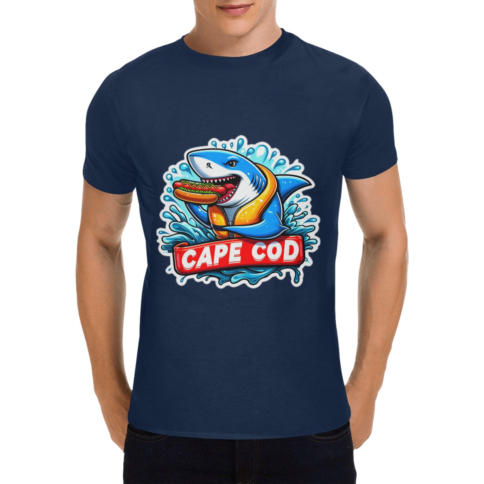 CAPE COD-GREAT WHITE EATING HOT DOG 3 Men's T-Shirt in USA Size (Two Sides Printing)