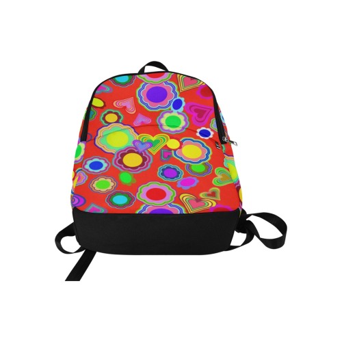 Groovy Hearts and Flowers Red Fabric Backpack for Adult (Model 1659)