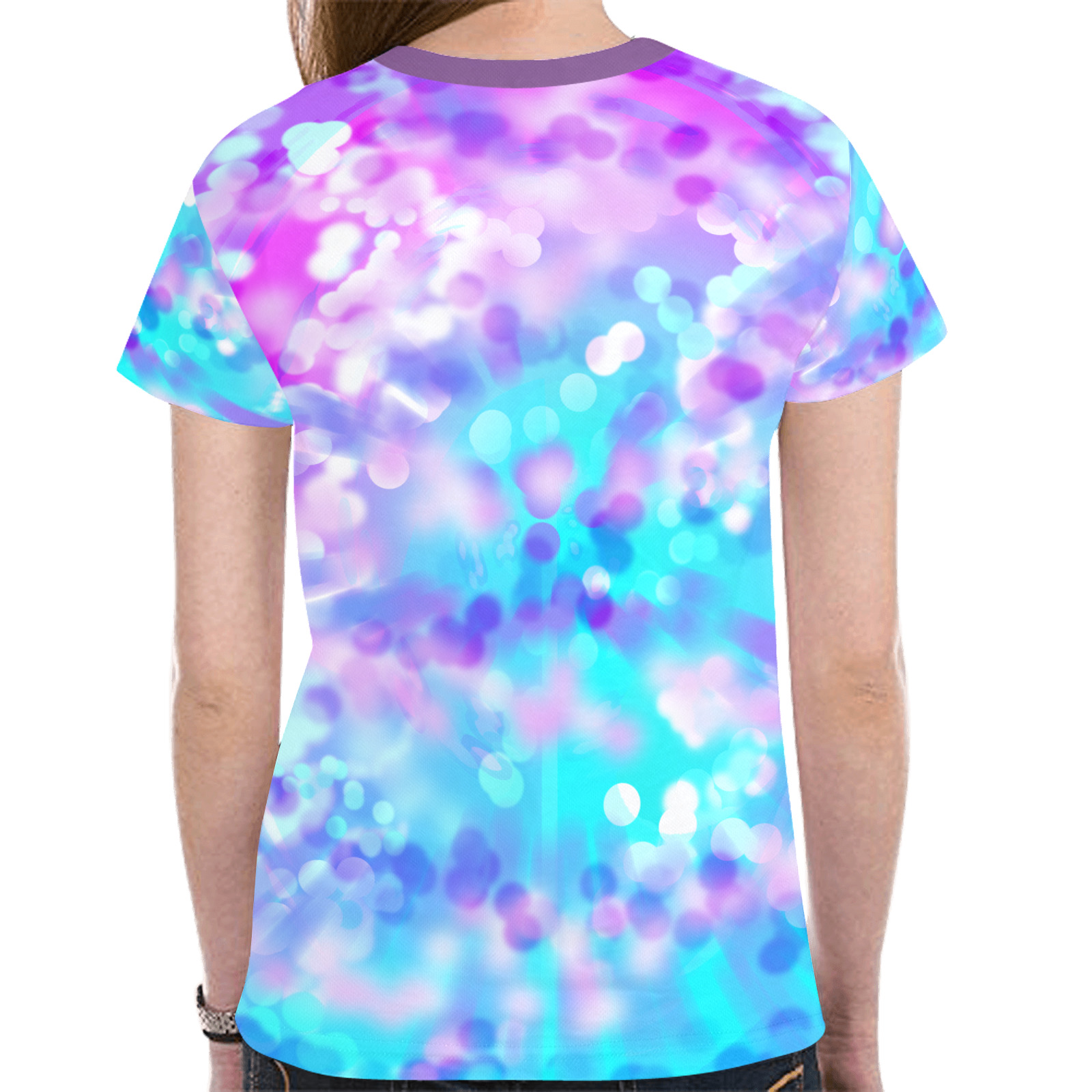 Purple And Blue Bokeh 7518 New All Over Print T-shirt for Women (Model T45)