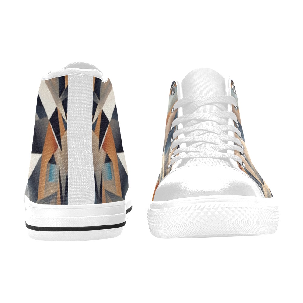 Geometric triangular shapes of beige, blue colors Women's Classic High Top Canvas Shoes (Model 017)