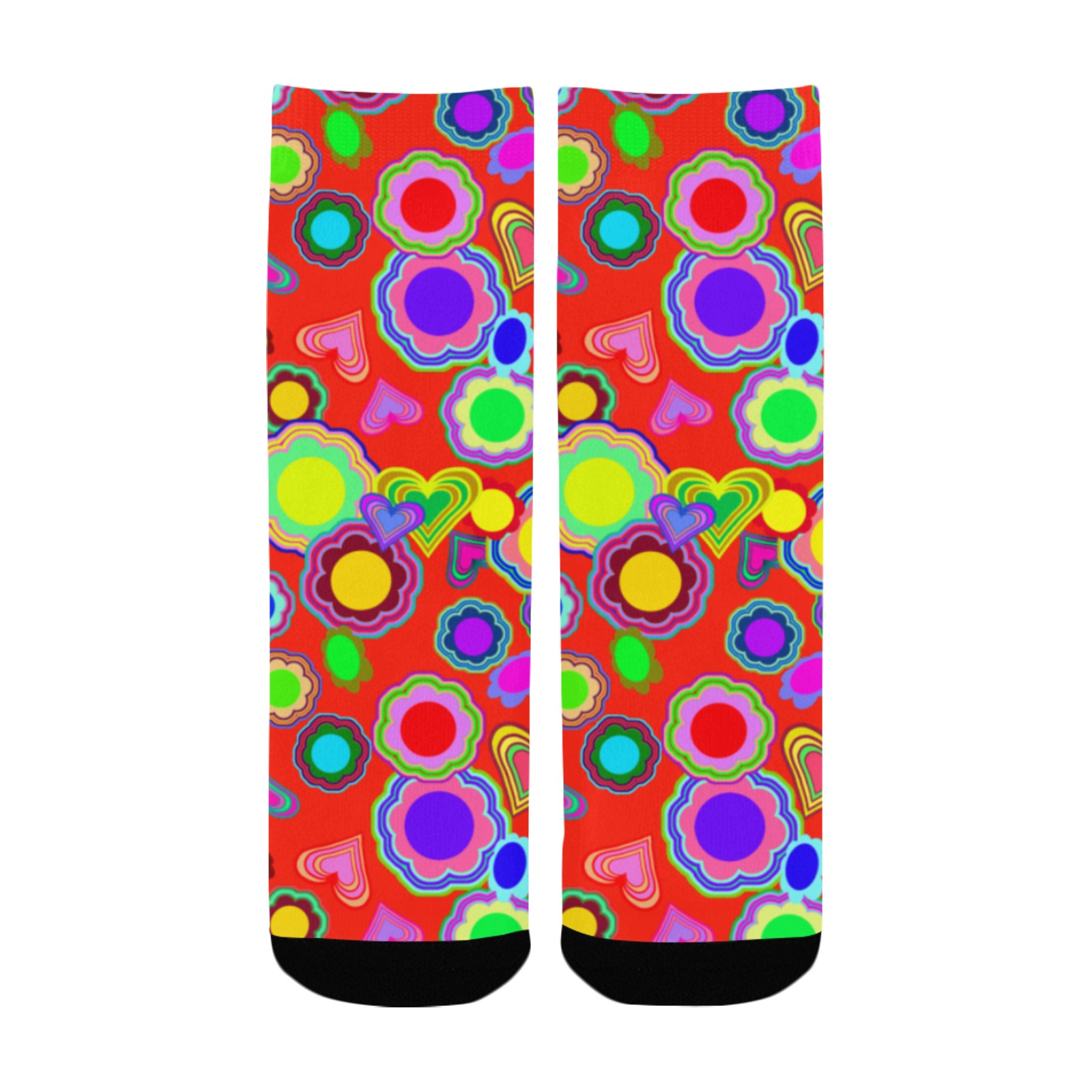 Groovy Hearts and Flowers Red Custom Socks for Kids