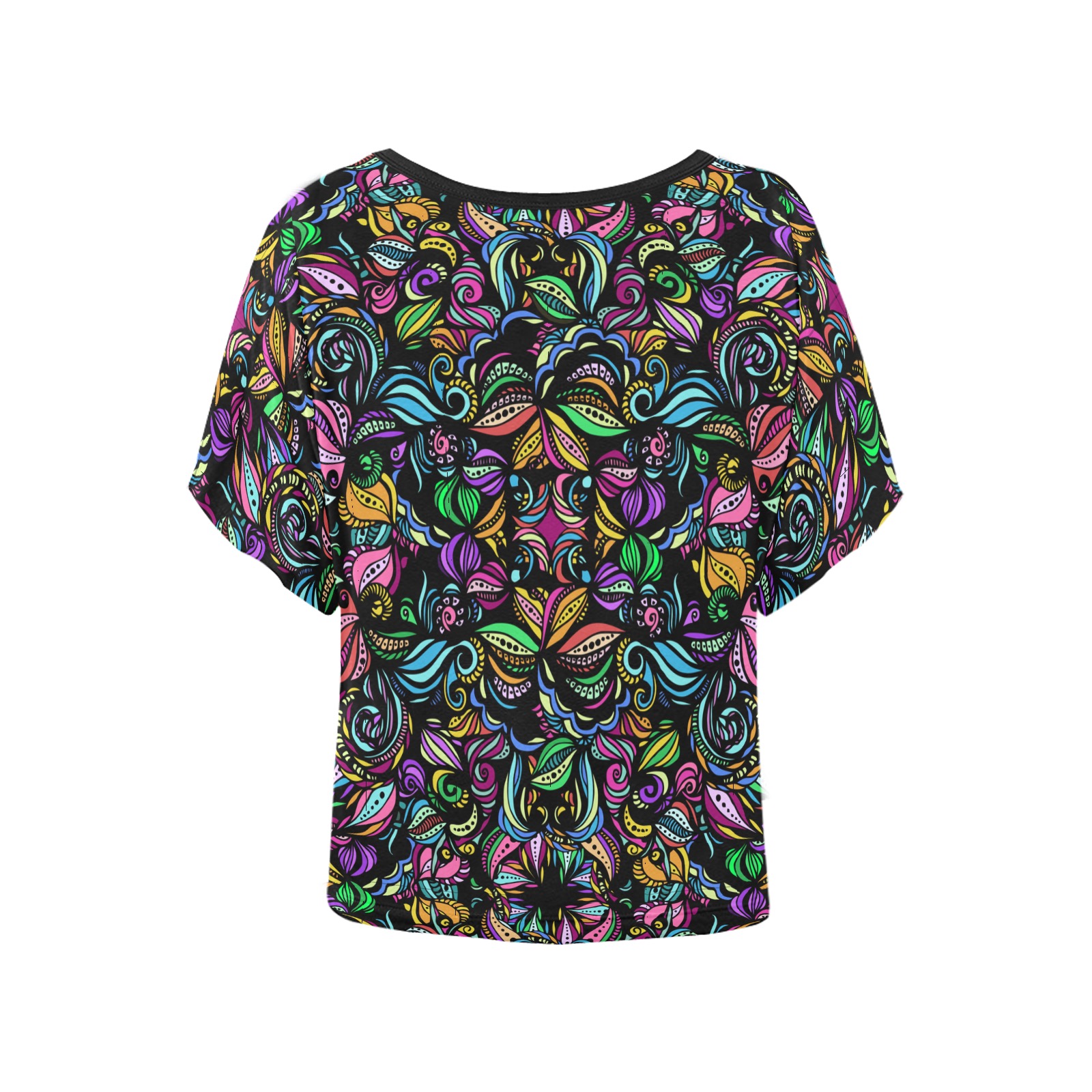 Whimsical Blooms Women's Batwing-Sleeved Blouse T shirt (Model T44)