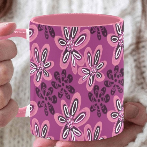 Unique pink floral design Custom Inner Color Mug (11oz)