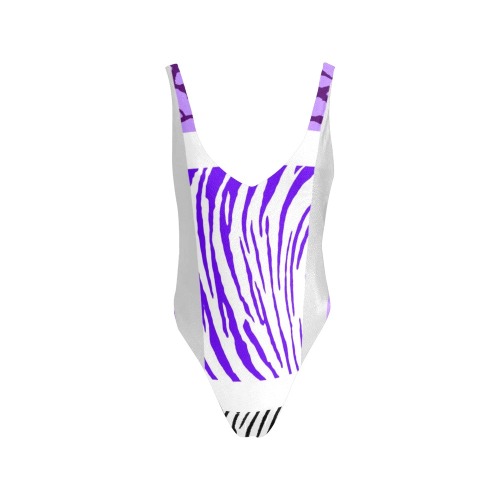 White and Purple Mixed Animal Print Sexy Low Back One-Piece Swimsuit (Model S09)
