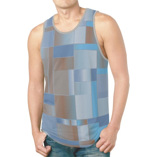 Gray Brown Blue Geometric New All Over Print Tank Top for Men (Model T46)