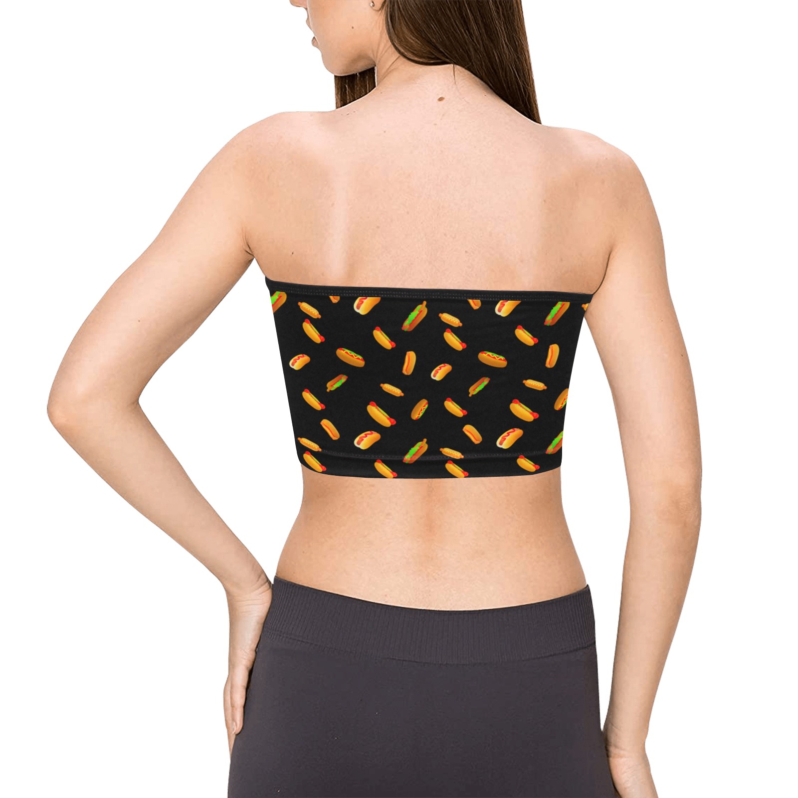 Hot Dogs on Black Women's Tie Bandeau Top (Model T66)