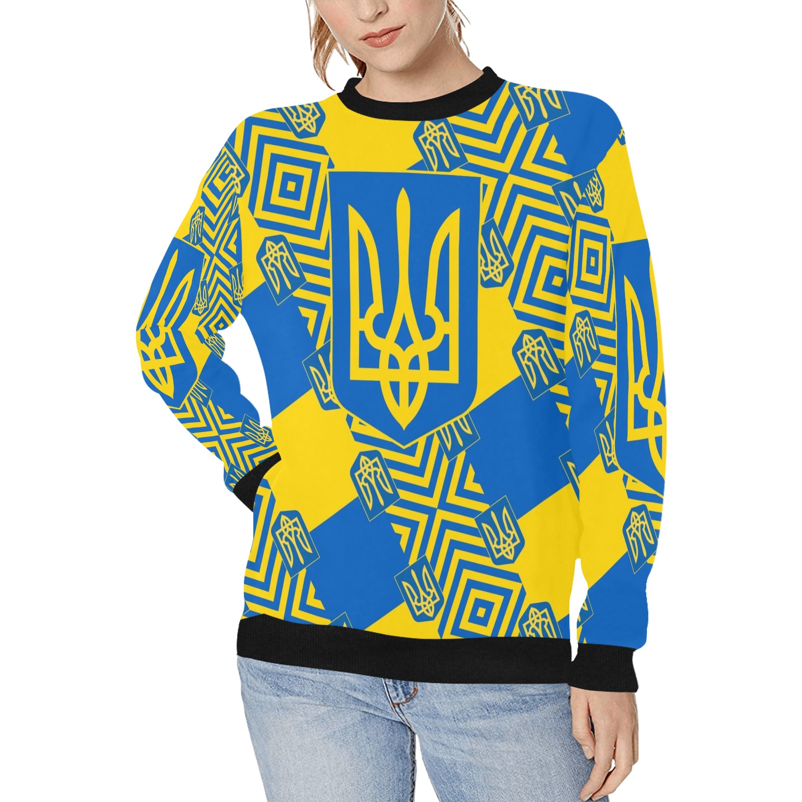 UKRAINE 2 Women's Rib Cuff Crew Neck Sweatshirt (Model H34)