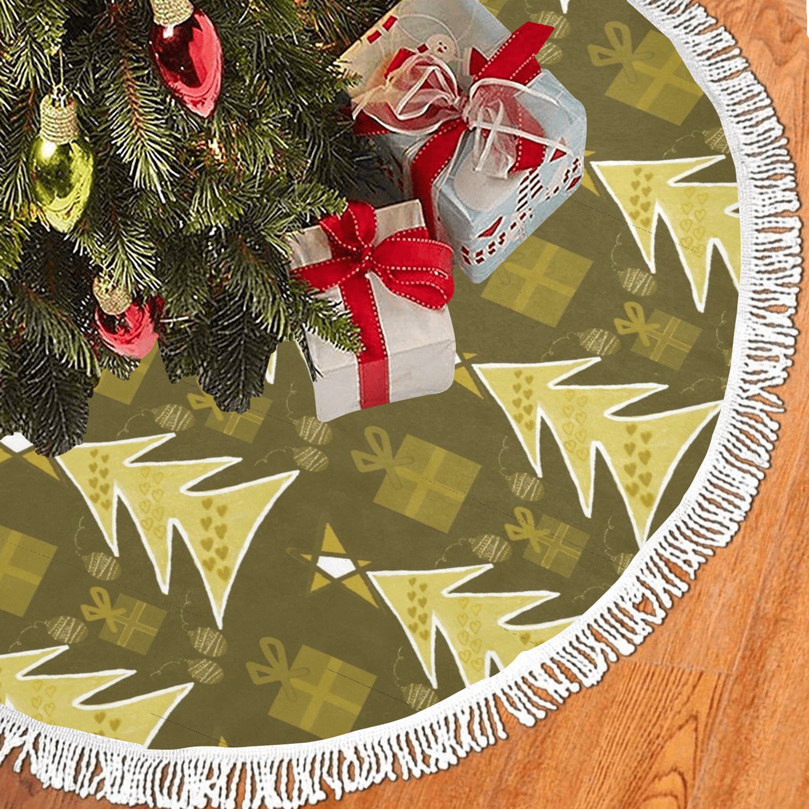 Christmas special trees Thick Fringe Christmas Tree Skirt 30"x30"