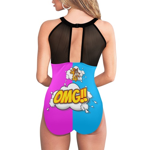 OMG!! Collectable Fly Women's High Neck Plunge Mesh Ruched Swimsuit (S43)
