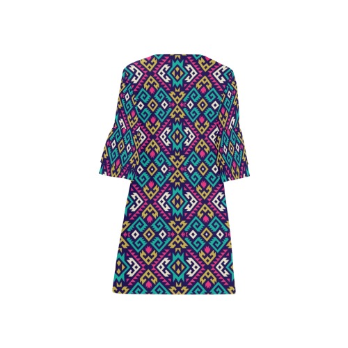 Abstract Pattern Colorful Half Sleeves V-Neck Mini Dress (Model D63)