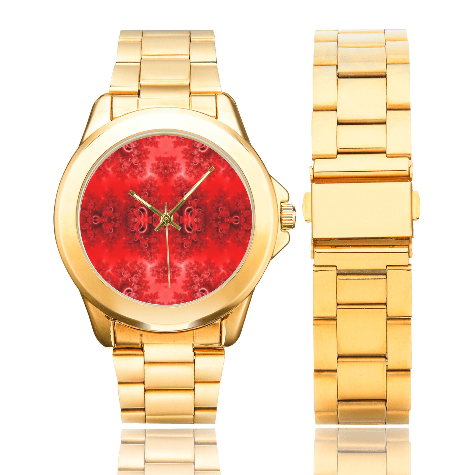 Fiery Red Rose Garden Frost Fractal Custom Gilt Watch(Model 101)