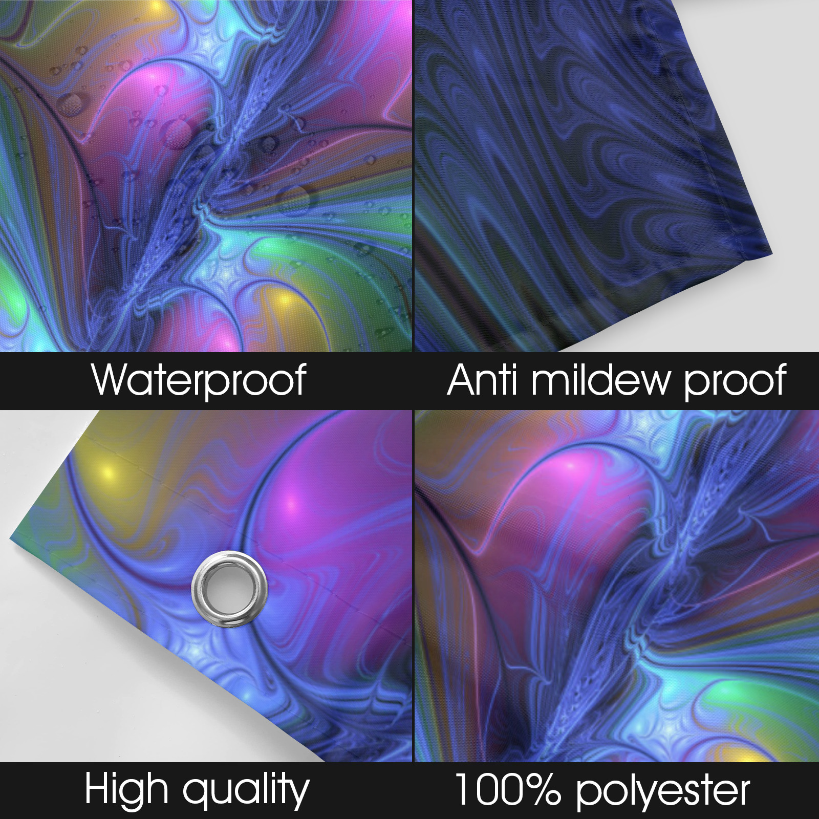Colorful Luminous Abstract Blue Pink Green Fractal Shower Curtain 66"x72"
