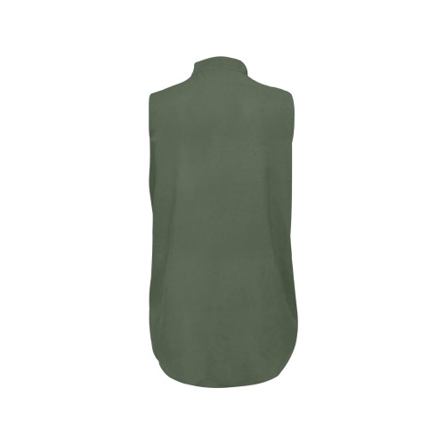 Olive green Women's Bow Tie V-Neck Sleeveless Shirt (Model T69)