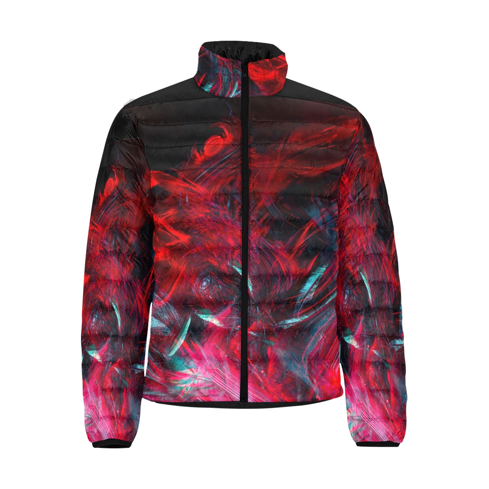 Abstract-Red Men's Stand Collar Padded Jacket (Model H41)