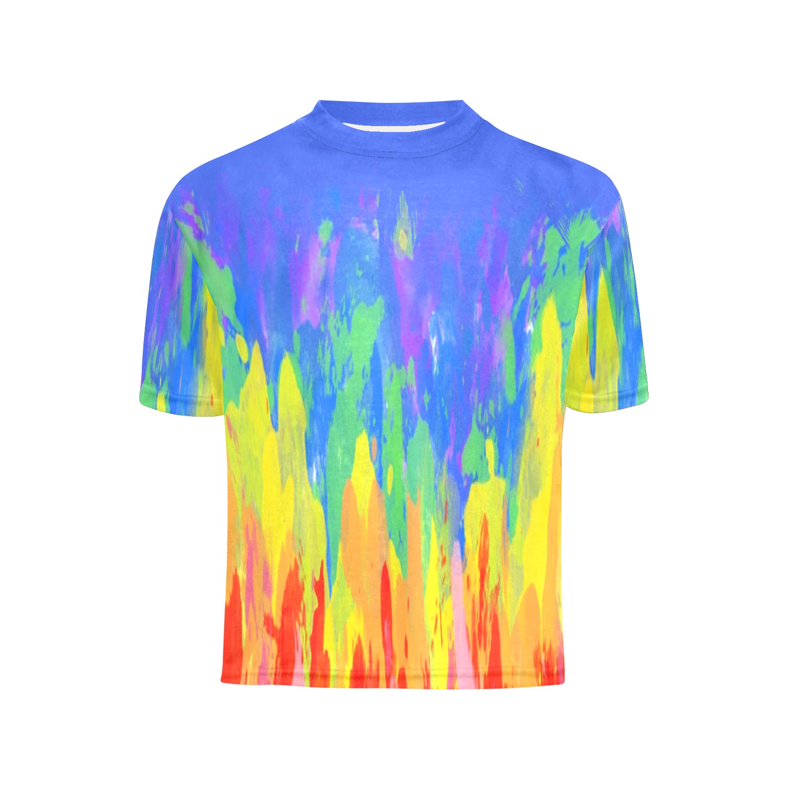 Flames Paint Abstract Classic Blue Big Girls' All Over Print Crew Neck T-Shirt (Model T40-2)