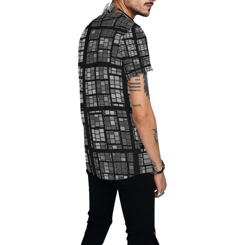 Complex Black and Gray Color Blocks Geometric All Over Print Baseball Jersey for Men (Model T50)