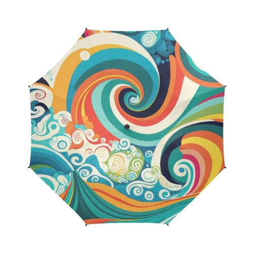 Colorful Ocean Waves Semi-Automatic Foldable Umbrella (Model U05)