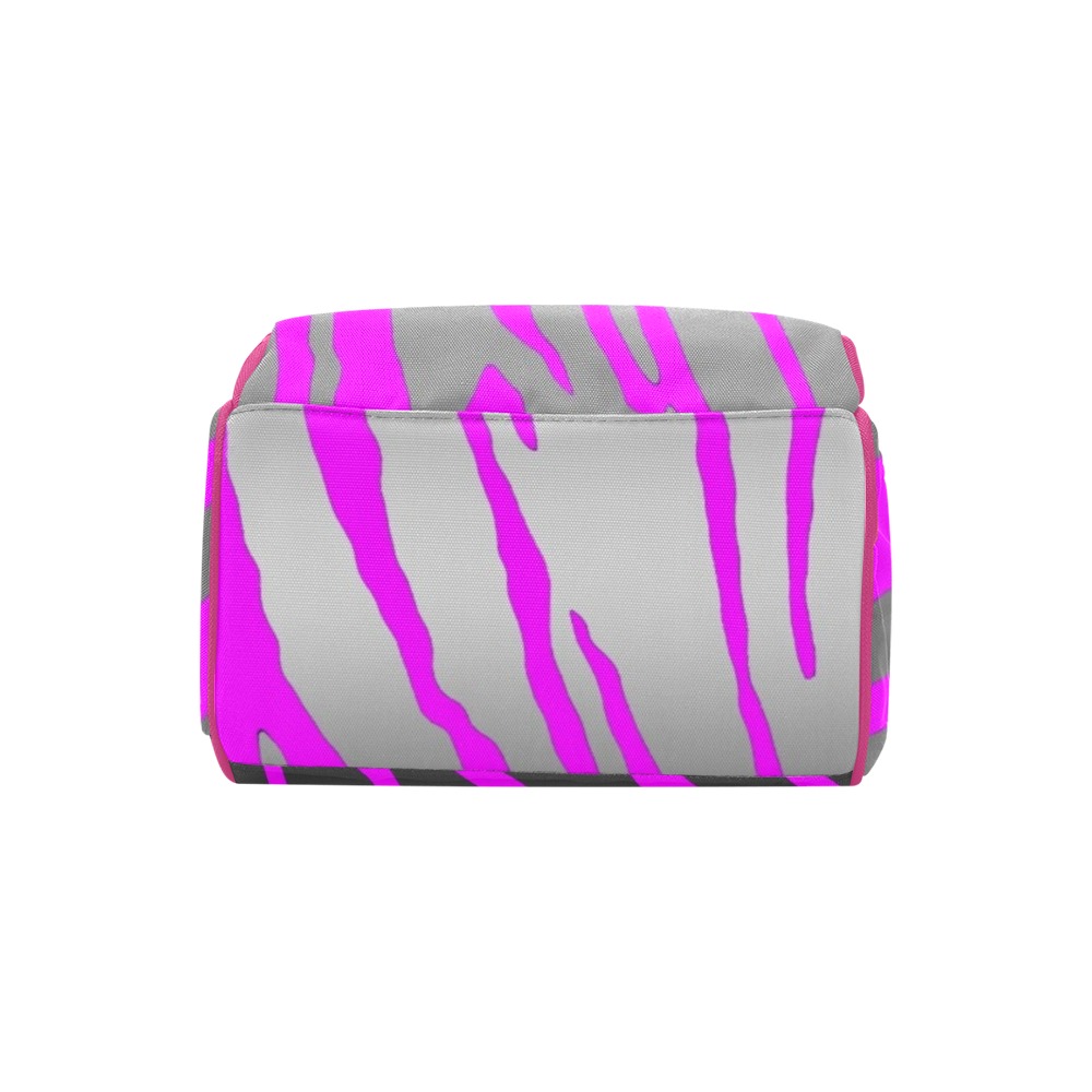 Silver Tiger Stripes Pink Multi-Function Diaper Backpack/Diaper Bag (Model 1688)