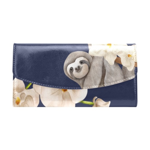 Sloth wallet navy blue Women's Flap Wallet (Model 1707)