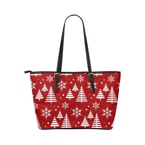 Christmas Trees Leather Tote Bag/Large (Model 1651)
