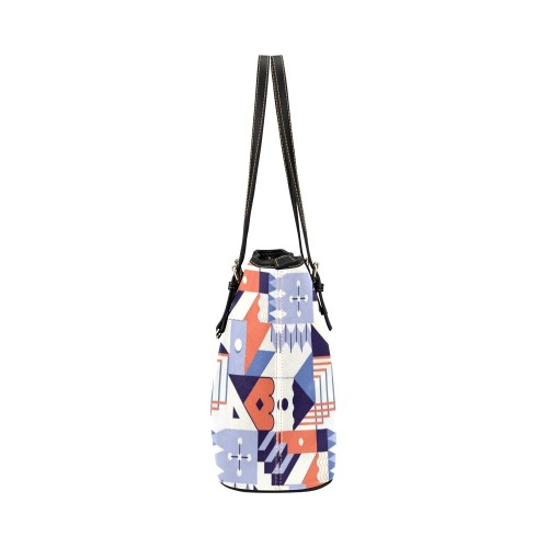 Retro Geometric Abstract Leather Tote Bag/Large (Model 1651)
