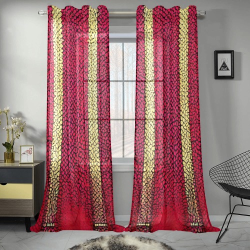 red and yellow striped Gauze Curtain 28"x95" (Two-Piece)