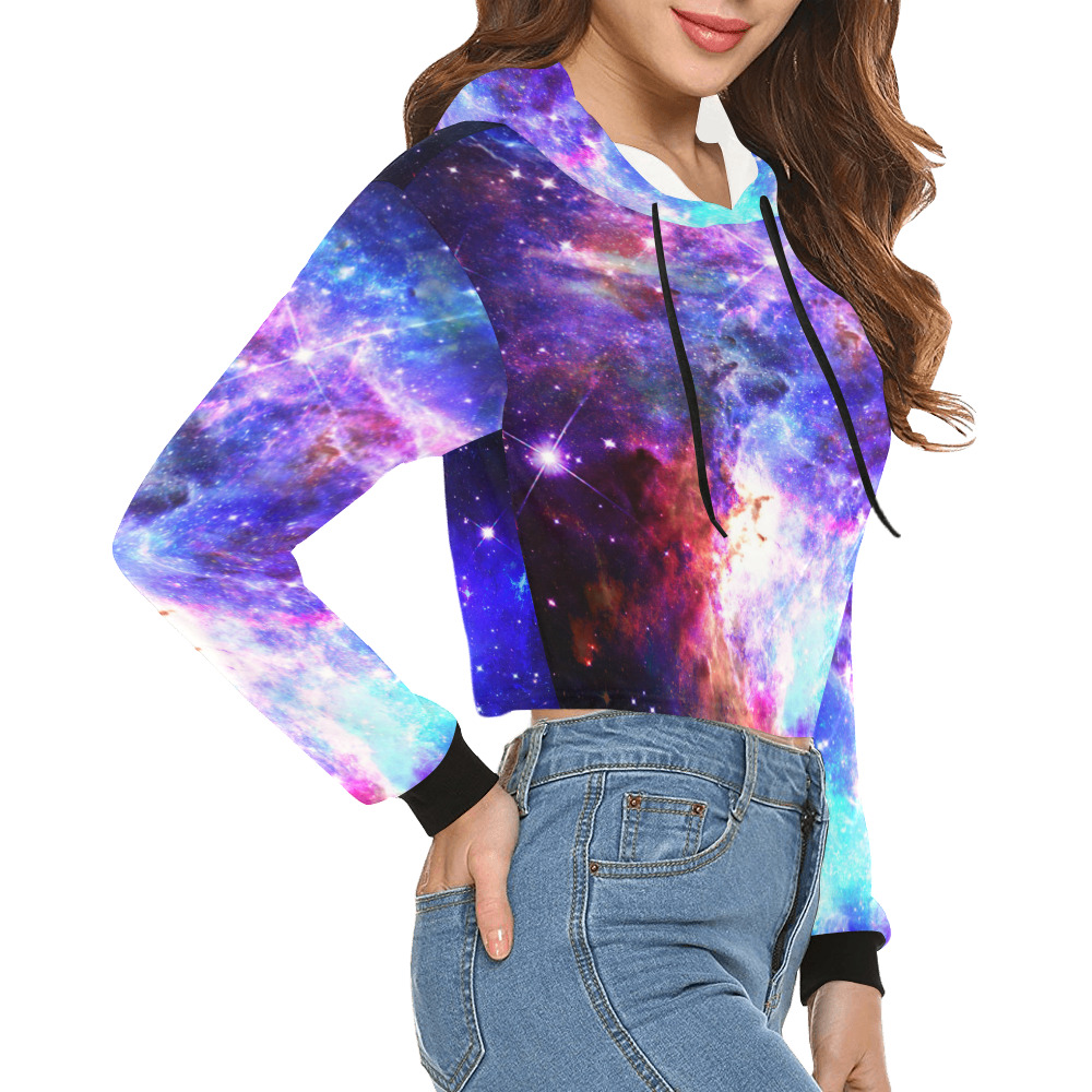 Mystical fantasy deep galaxy space - Interstellar cosmic dust All Over Print Crop Hoodie for Women (Model H22)