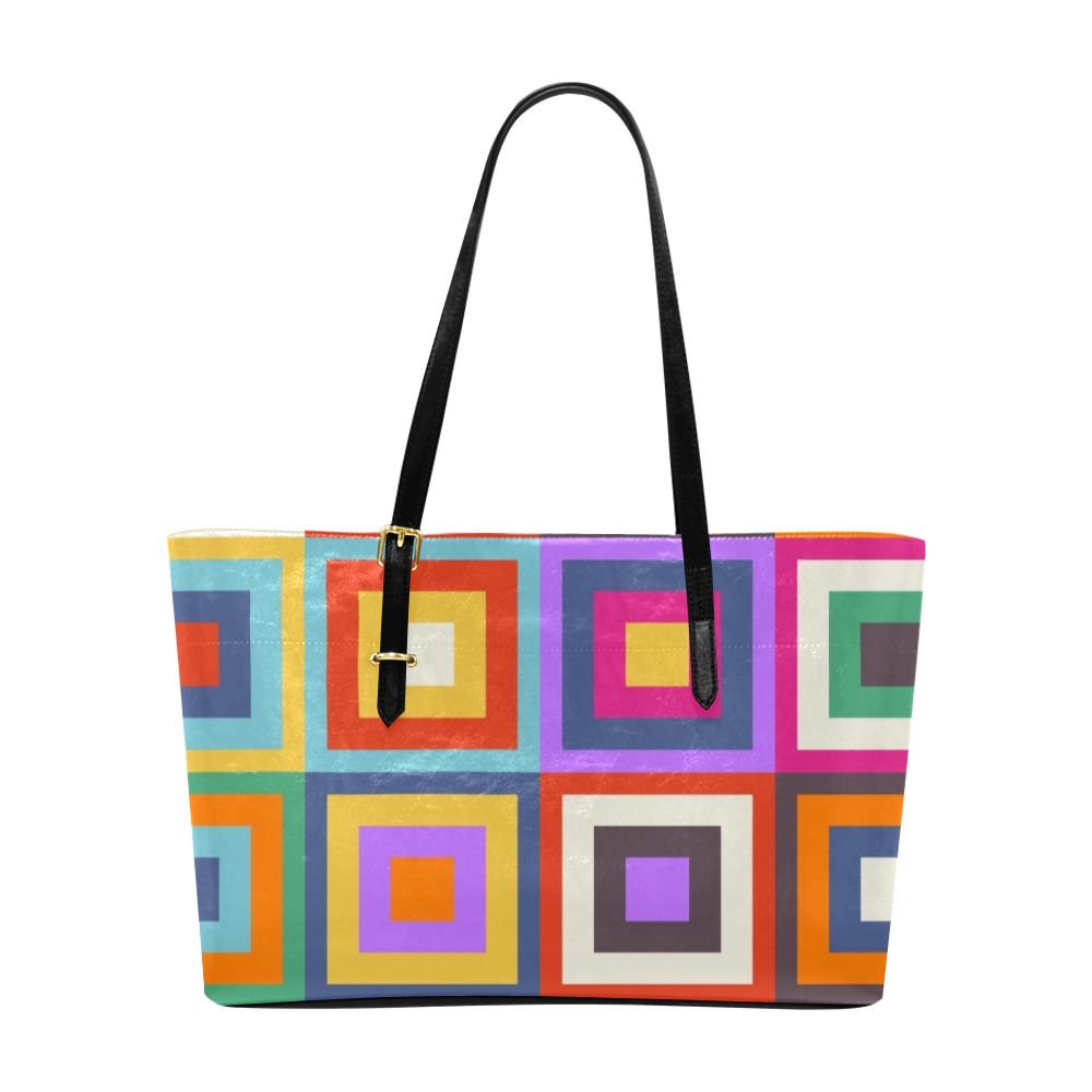 Geometric Colorful Squares Euramerican Tote Bag/Large (Model 1656)
