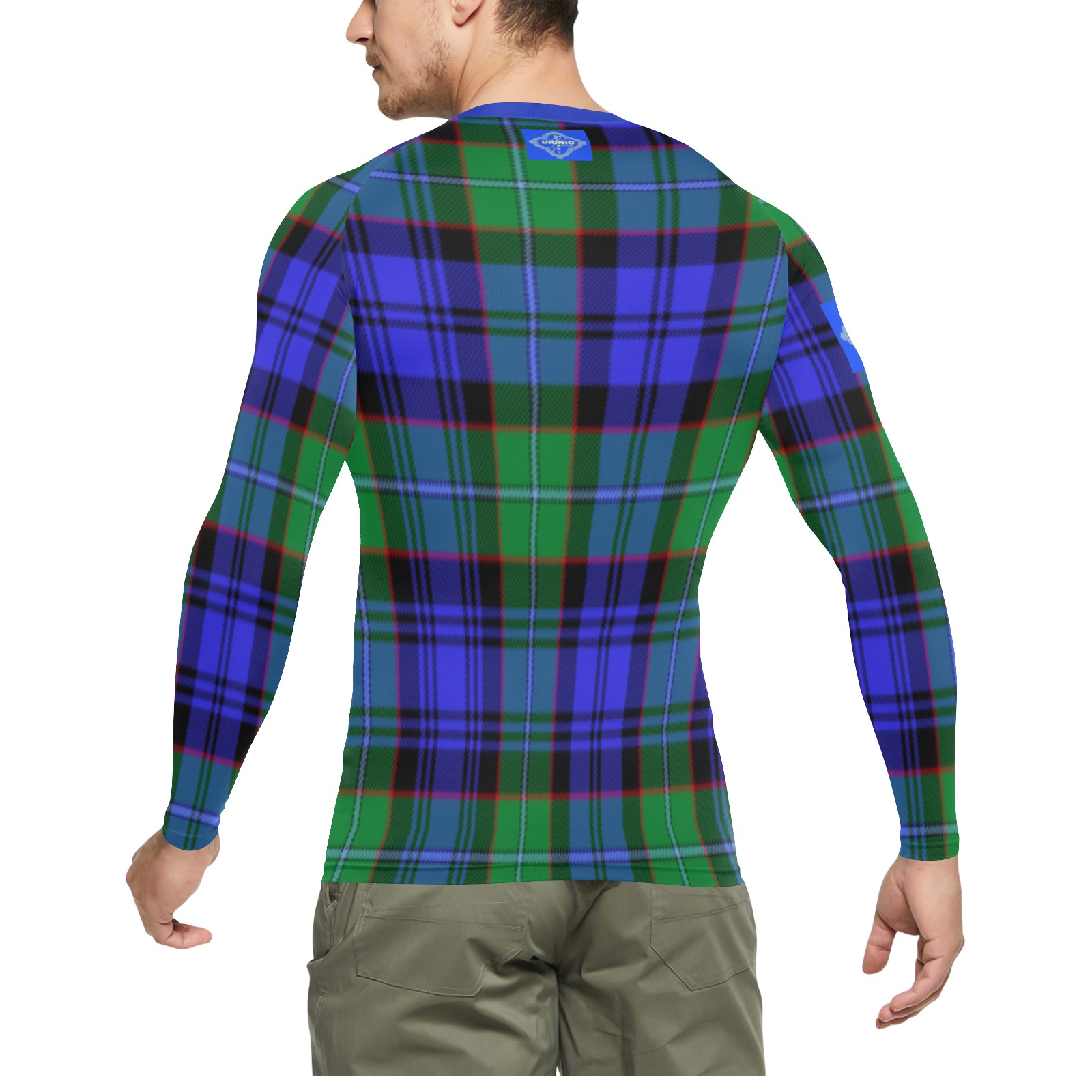 DIONIO Clothing - Long Sleeve Swim shirt Plaid (Blue Green Luxury Shield Logo) Men's Long Sleeve Swim Shirt (Model S39)