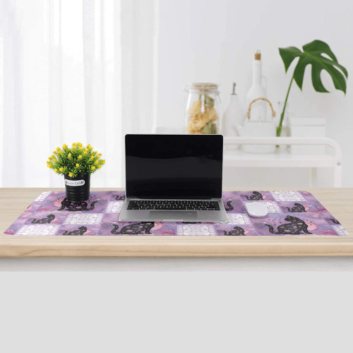Purple Cosmic Cats Patchwork Pattern Gaming Mousepad (35"x16")