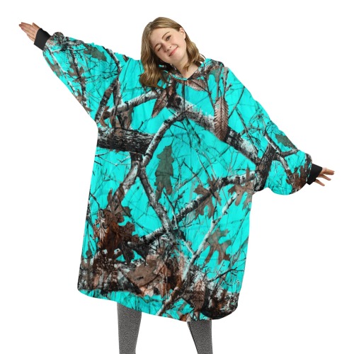 Adult Turquoise Tree Camo Blkt Hoodie Unisex Blanket Hoodie (Model H59)
