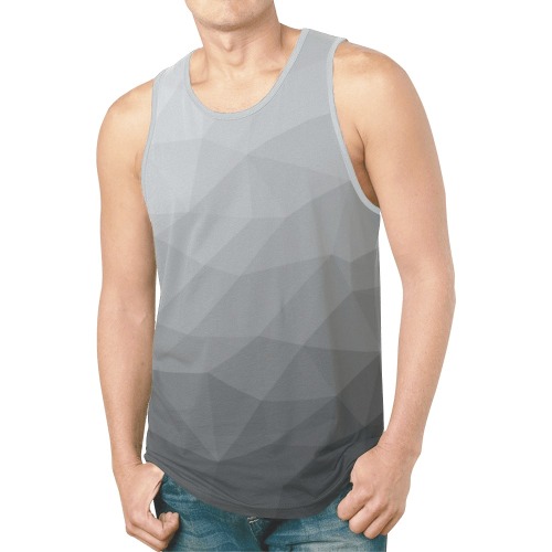 Grey Gradient Geometric Mesh Pattern New All Over Print Tank Top for Men (Model T46)