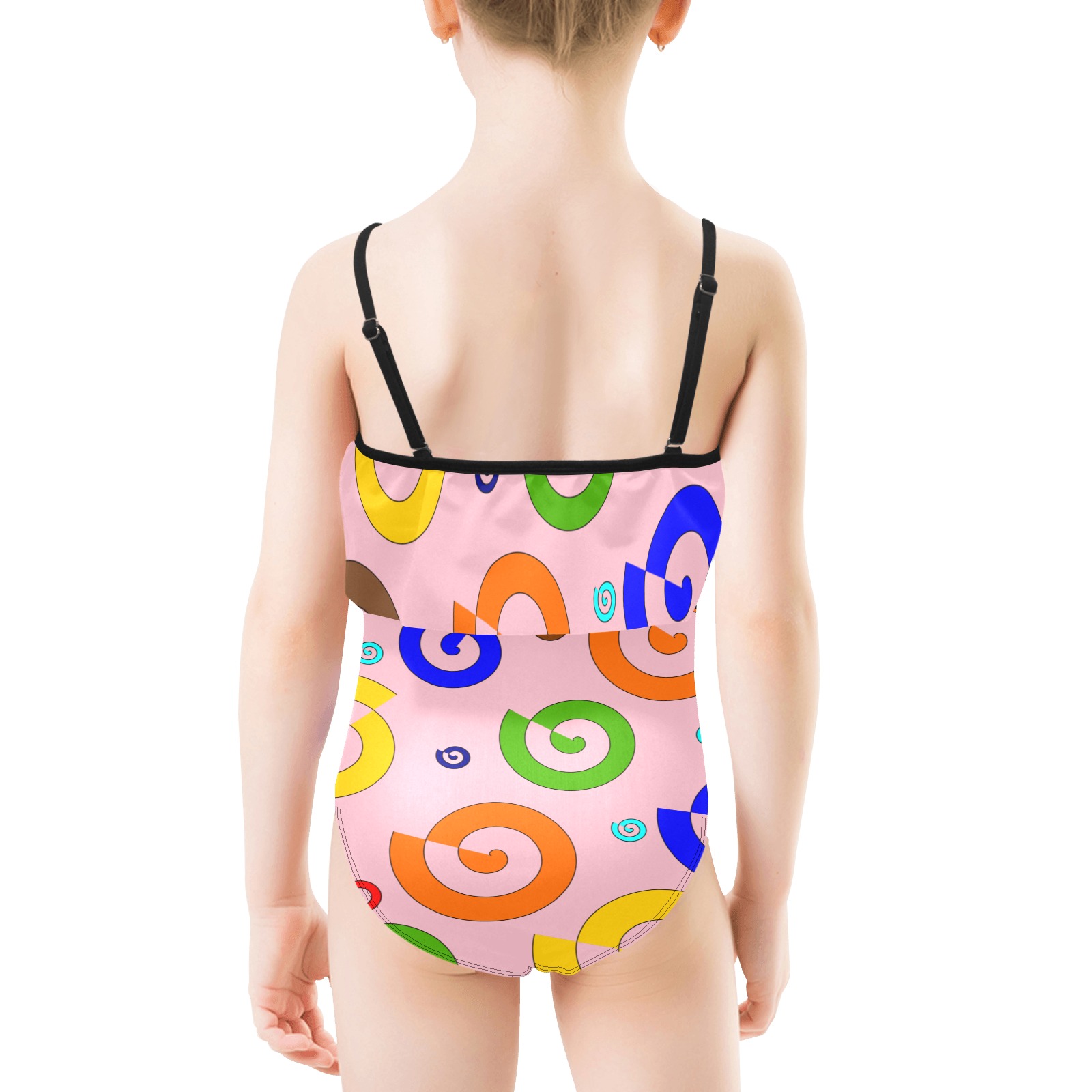 circled pnk Kids' Spaghetti Strap Ruffle Swimsuit (Model S26)