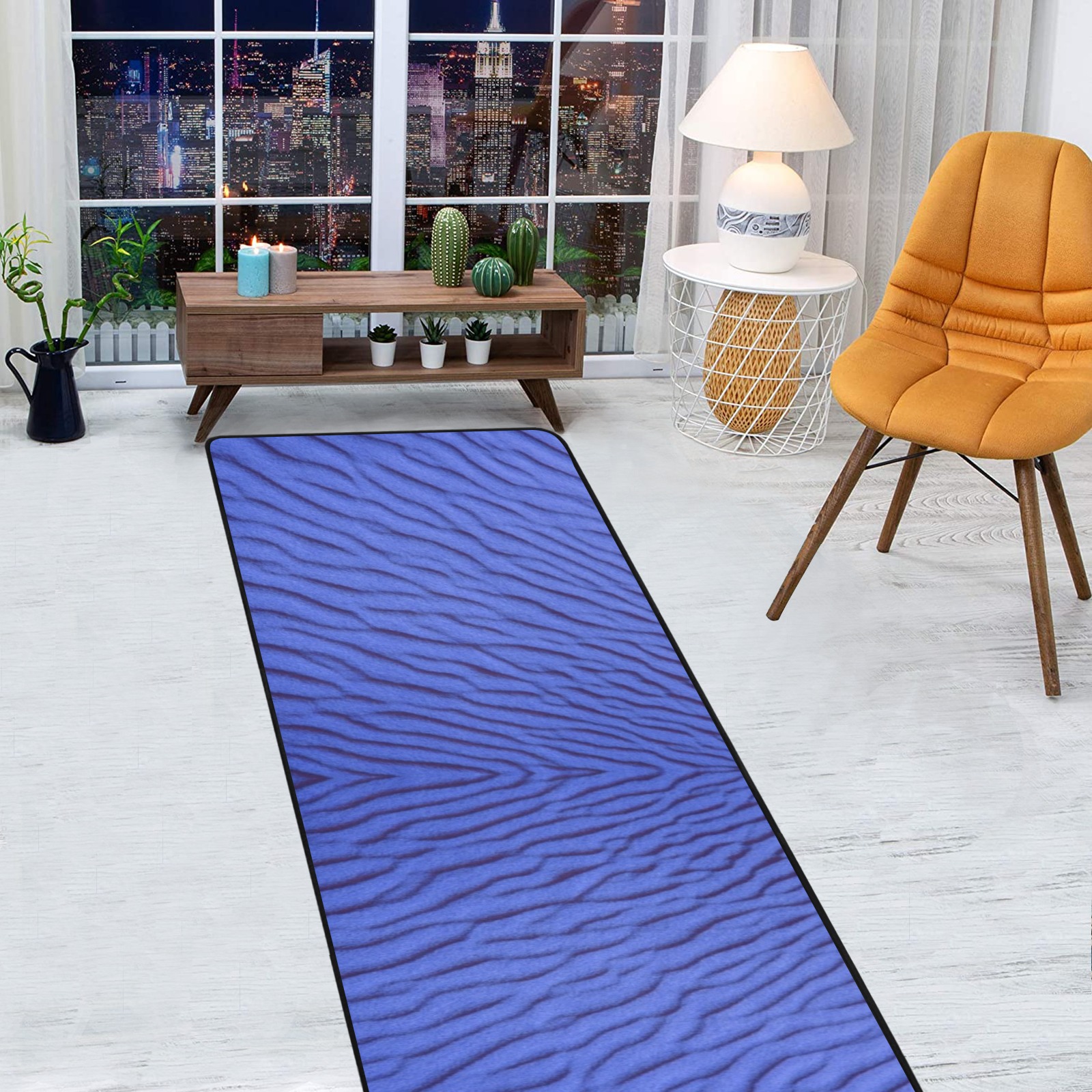 sand -blue Area Rug with Black Binding 9'6''x3'3''