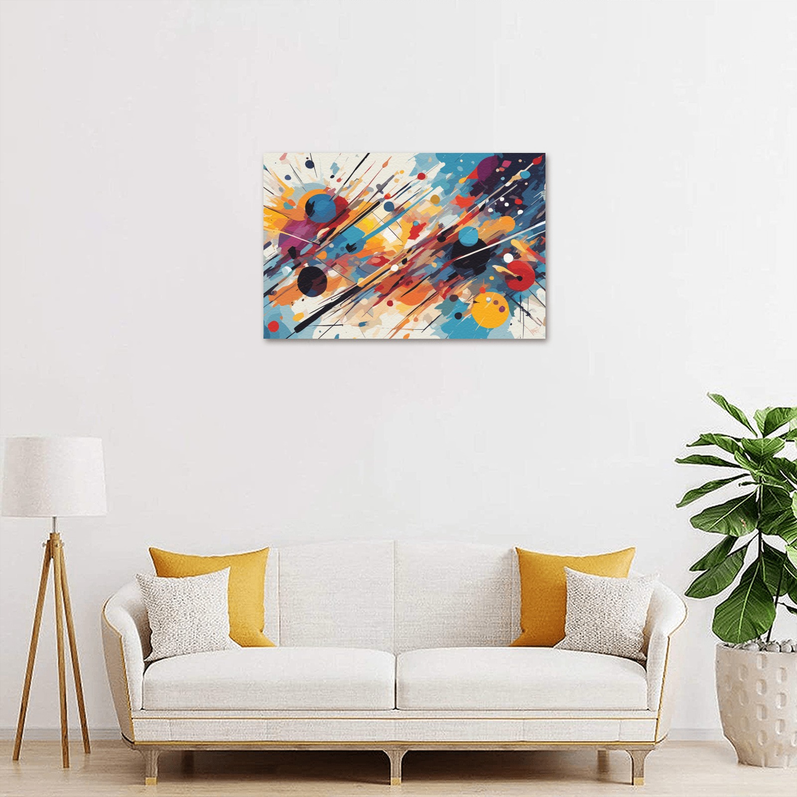 Lines and circles colofrul abstract art on beige Upgraded Canvas Print 18"x12"