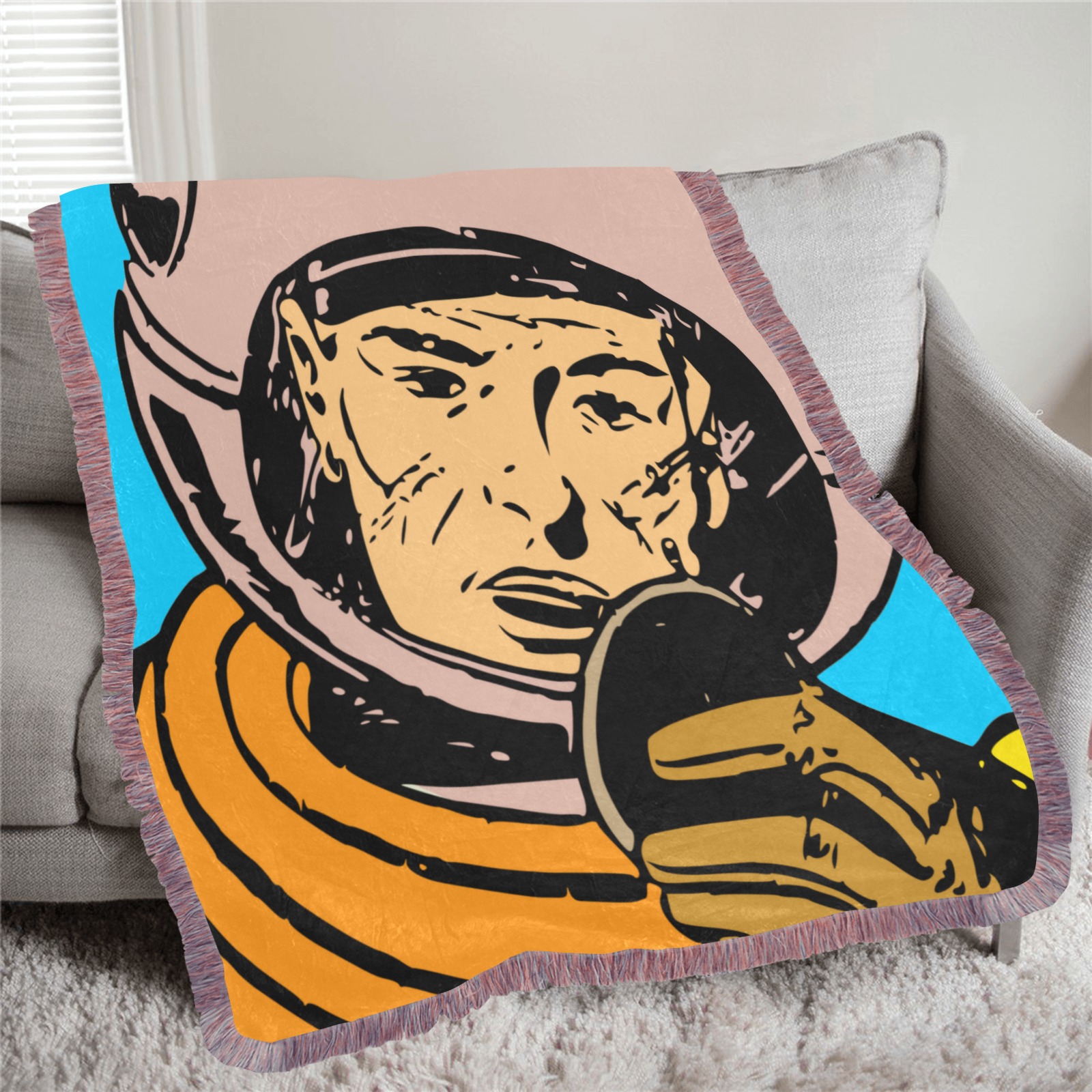 astronaut Ultra-Soft Fringe Blanket 50"x60" (Mixed Pink)