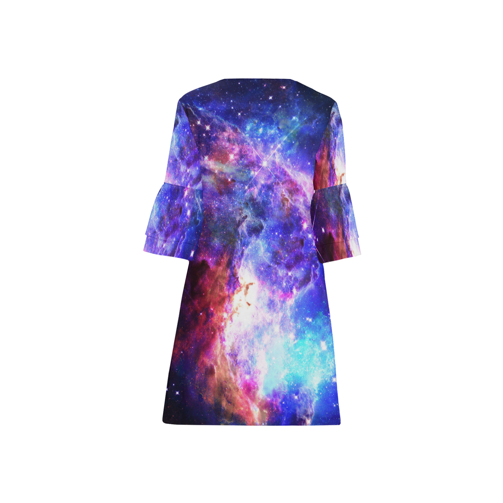 Mystical fantasy deep galaxy space - Interstellar cosmic dust Half Sleeves V-Neck Mini Dress (Model D63)