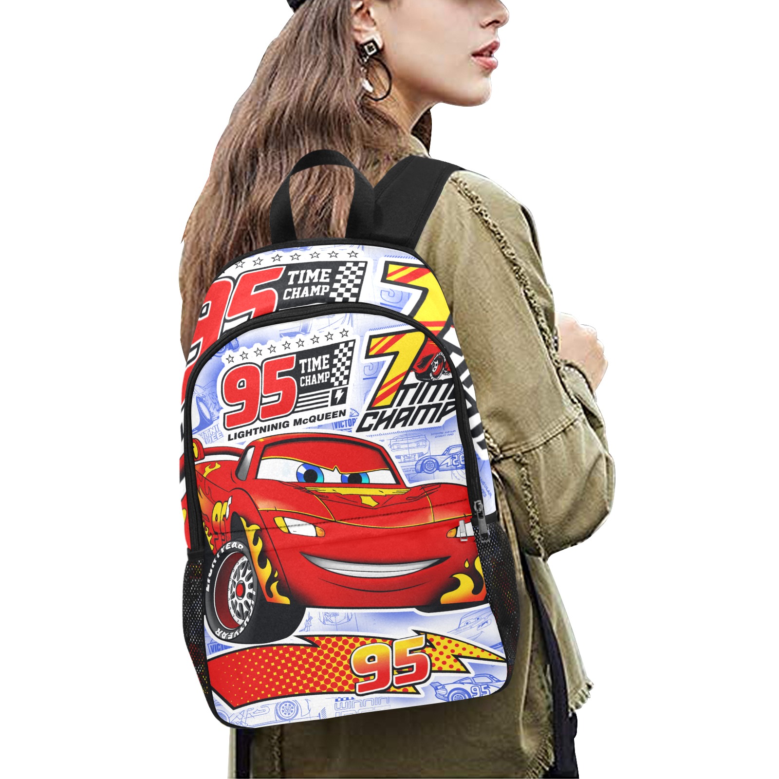 Cars Custom Bookbag Fabric Backpack with Side Mesh Pockets (Model 1659)