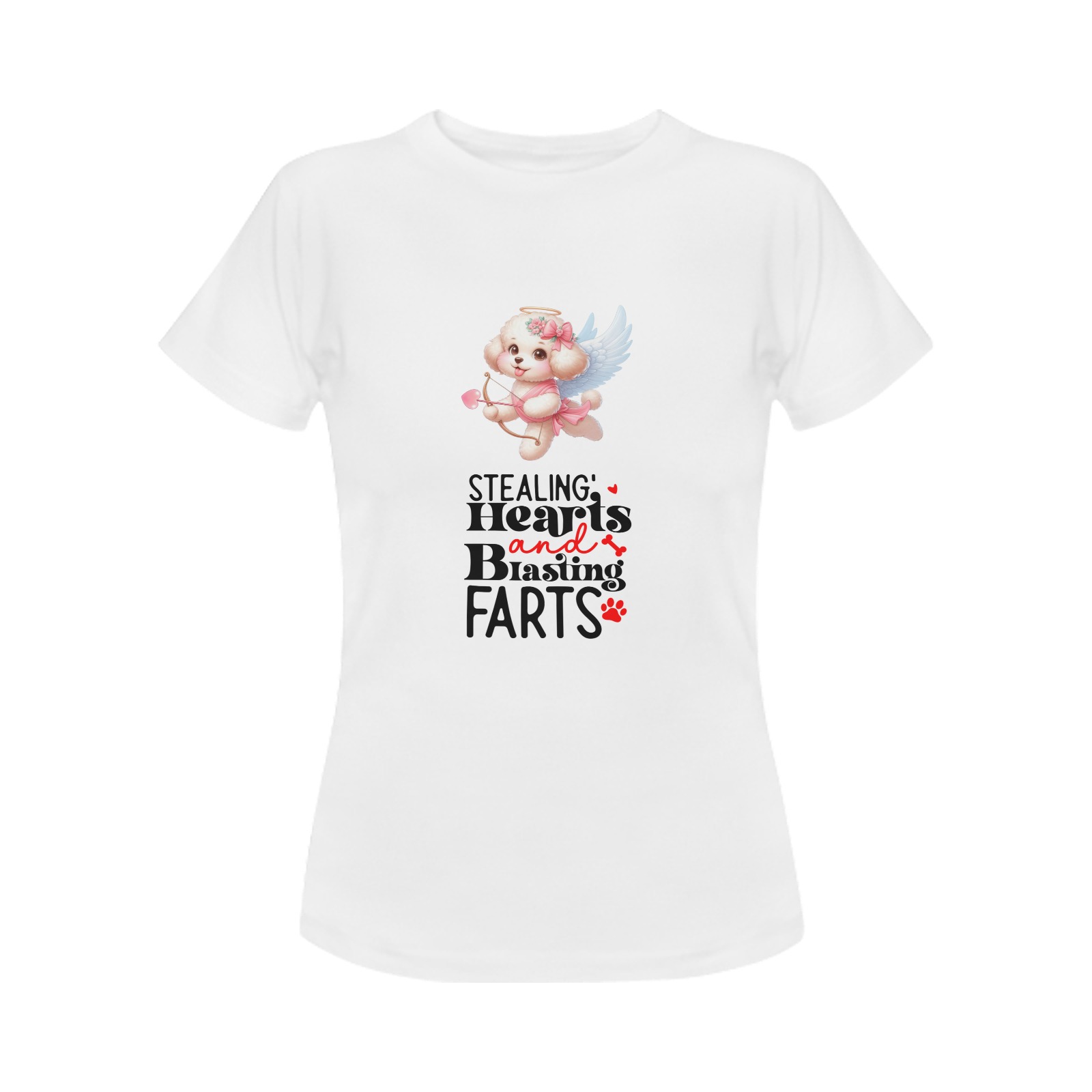 Cupid Poodle Stealing Hearts and Blasting Farts Women's T-Shirt in USA Size (Two Sides Printing)
