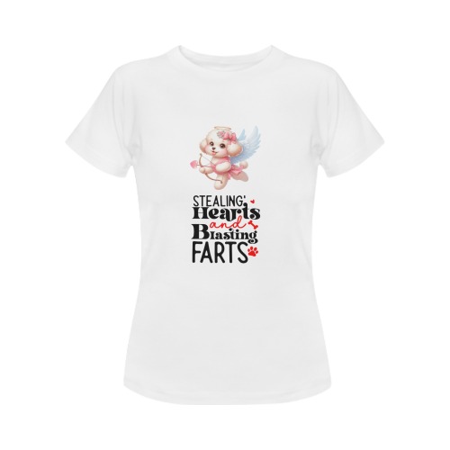 Cupid Poodle Stealing Hearts and Blasting Farts Women's T-Shirt in USA Size (Two Sides Printing)