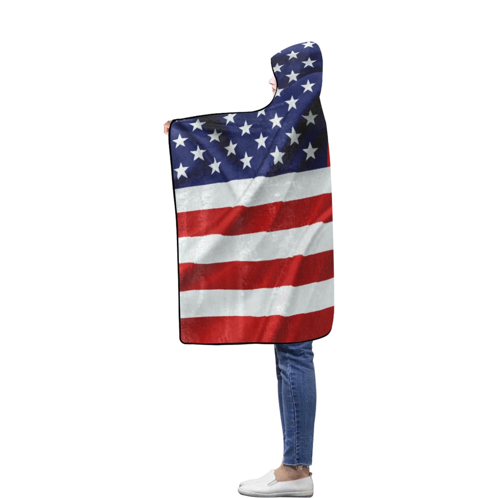 America Flag Banner Patriot Stars Stripes Freedom Flannel Hooded Blanket 40''x50''