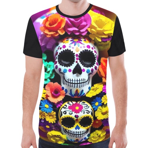 Dia de los Muertos: Floral Skulls New All Over Print T-shirt for Men (Model T45)