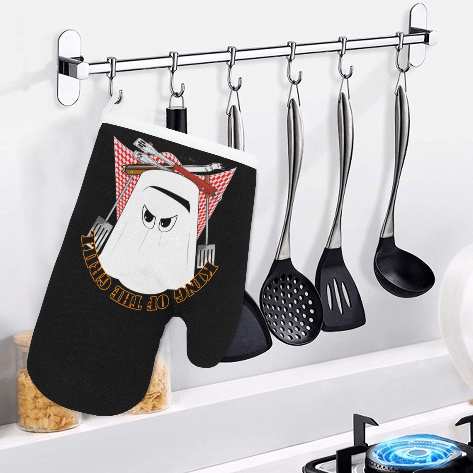 King of the Grill - Grill Master Black Linen Oven Mitt (One Piece)