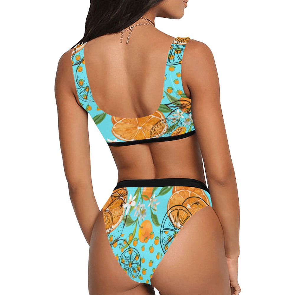 Zesty Oranges Sport Top & High-Waisted Bikini Swimsuit (Model S07)
