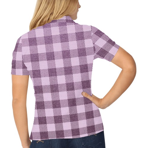 Pastel Rose Plaid Women's All Over Print Polo Shirt (Model T55)