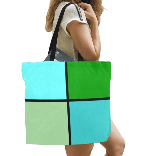 Beachy Blue and Green Squares All Over Print Canvas Tote Bag/Large (Model 1699)