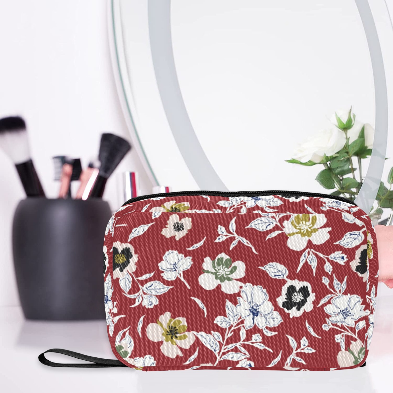 Flowers abstract red garden DPMF Toiletry Bag with Hanging Hook (Model 1728)
