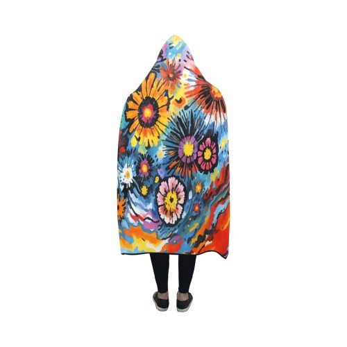 Floral fantasy of flaming skies and daisy flowers. Hooded Blanket 50''x40''