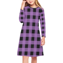 Buffalo Plaid - Purple Girls' Long Sleeve Dress (Model D59)